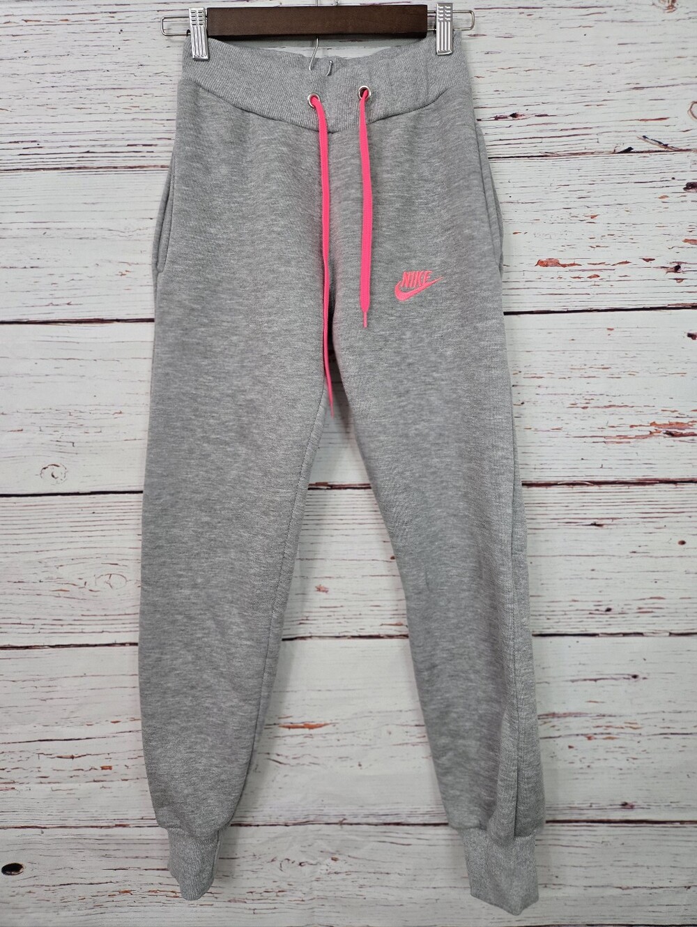 Nike Gray Pink Logo Fleece Jogger Sweatpants Women's Size S
